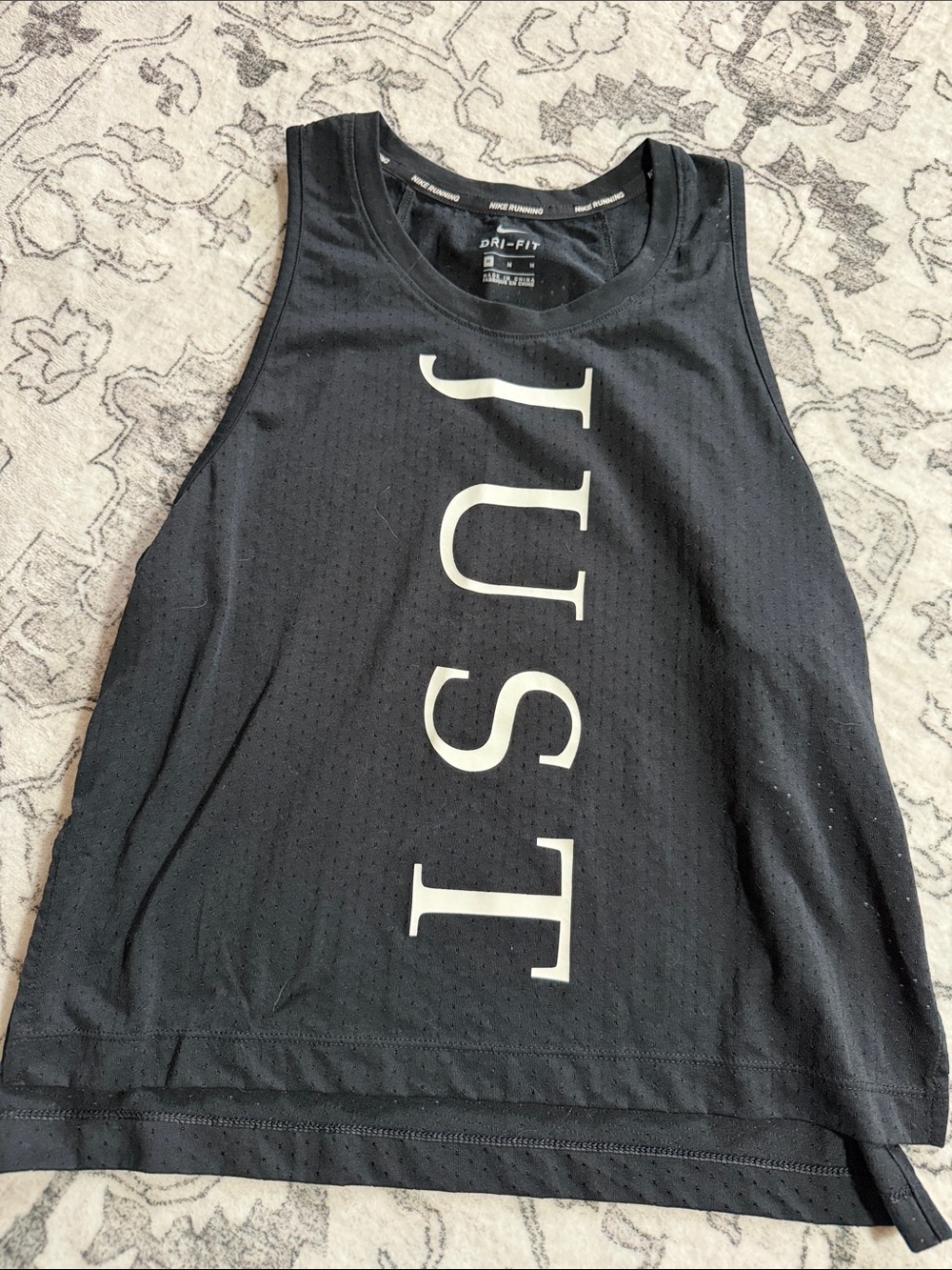 Nike Black Tank Top with White Vertical JUST DO IT Logo